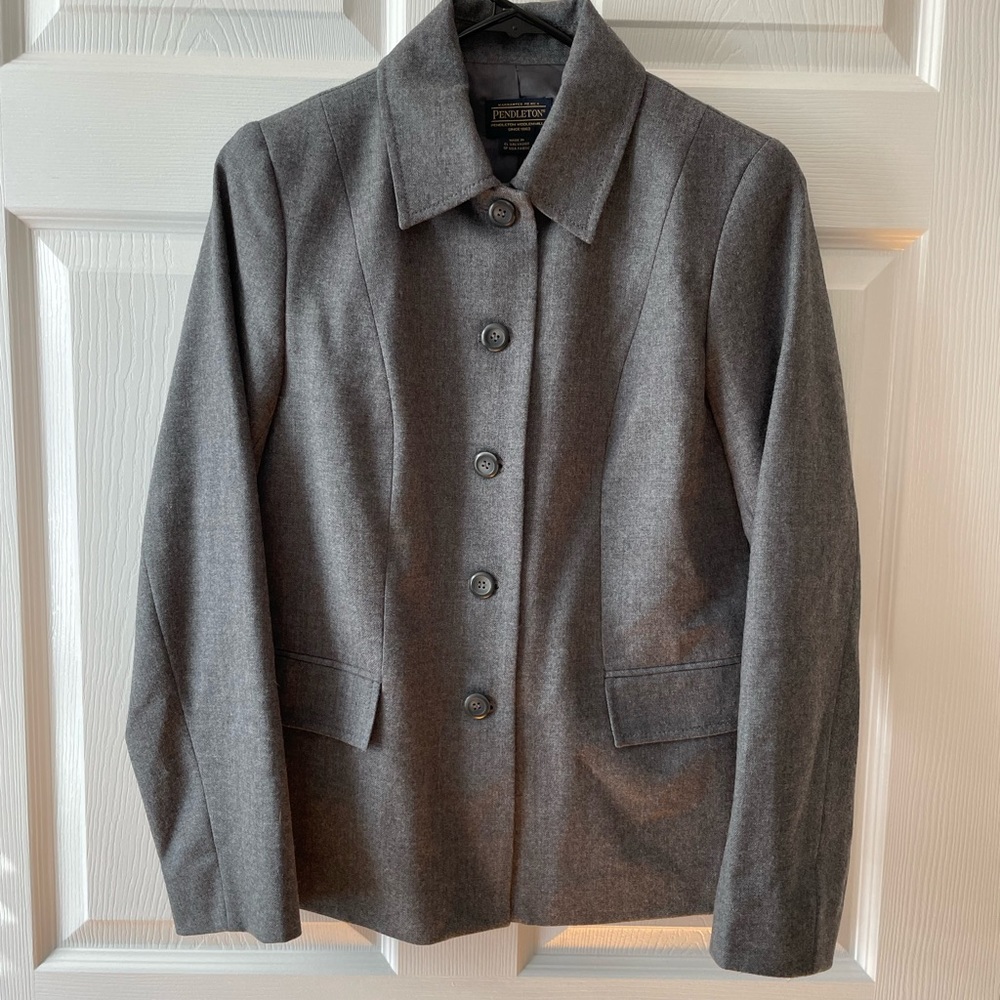 Pendleton Gray Wool Button Front Blazer Womens Ja… - image 1